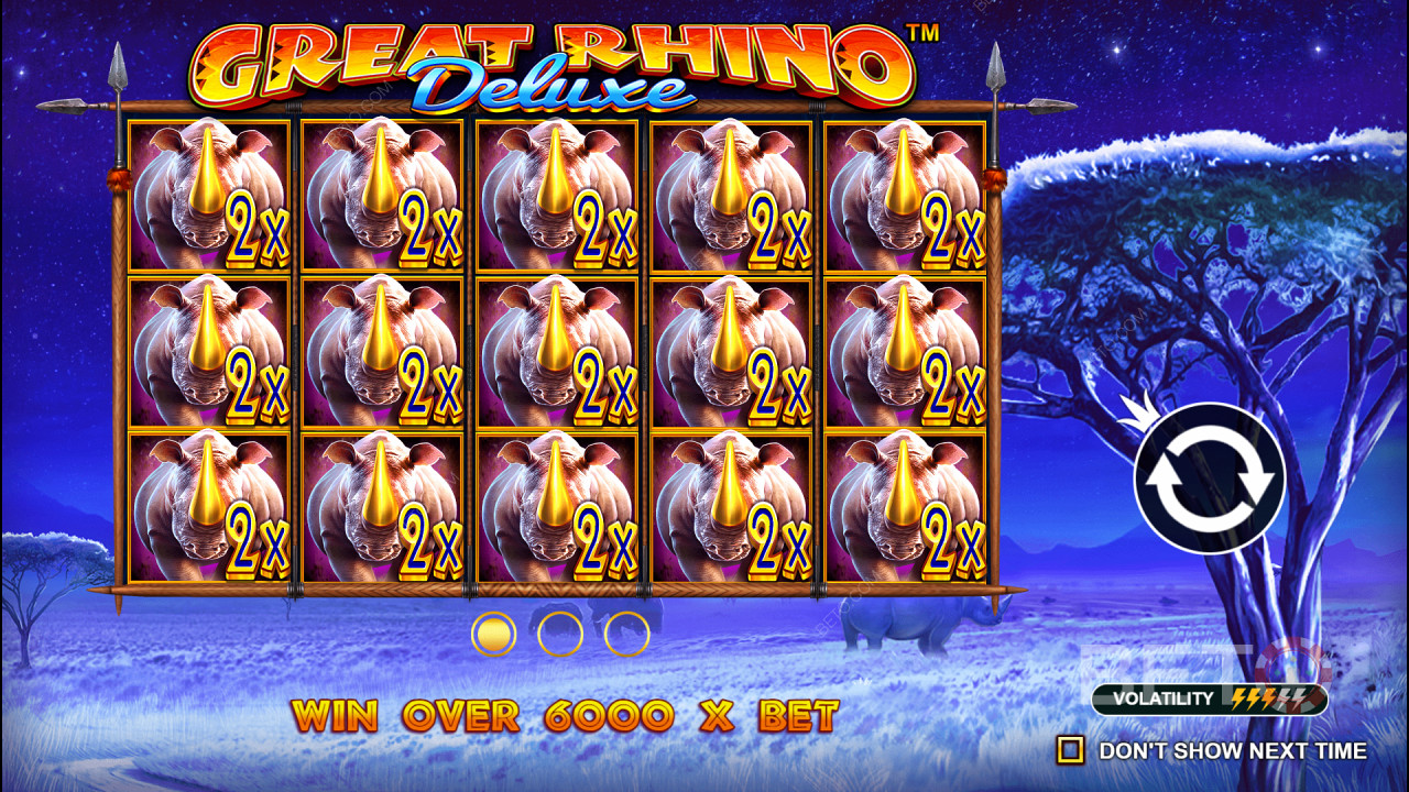Vind 6.242x Din indsats i Great Rhino Deluxe spilleautomaten!