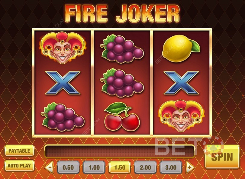 Forskellige symboler giver nul udbetaling i Fire Joker