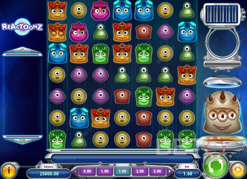 Det 7x7 gitter i Reactoonz spillet