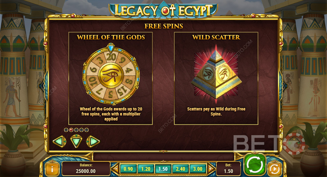 Specielle funktioner i Legacy Of Egypt