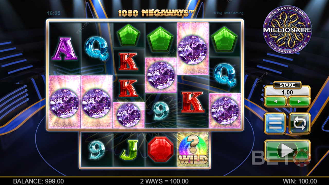 Gratis spins er den eneste bonus i Hvem vil være millionær Megaways