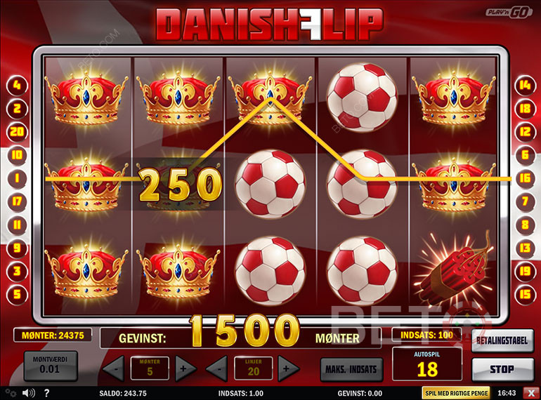 Dannebrogs krone er det mest værdifulde symbol i Danish Flip