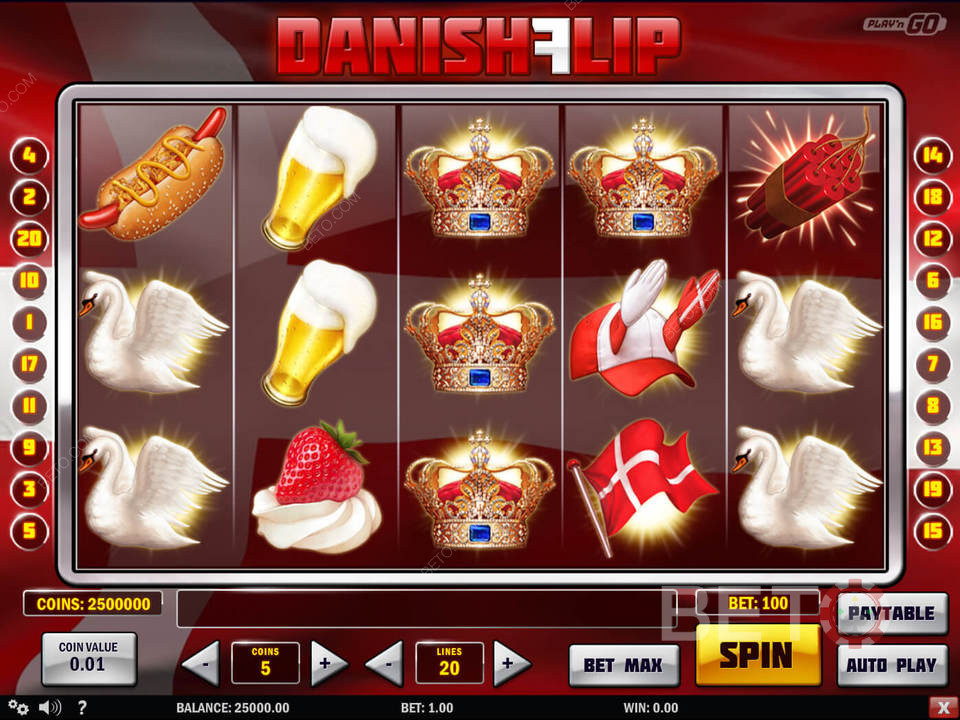 Du får 5 hjul med 20 gevinstlinjer