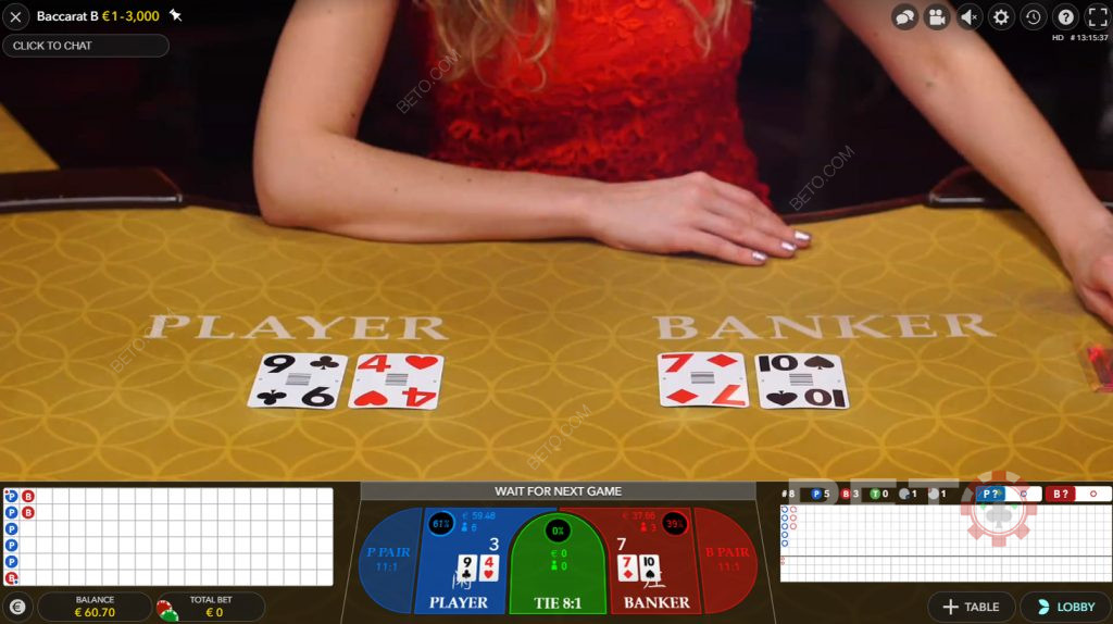 Bankøren vinder i Live Baccarat fra Evolution Gaming