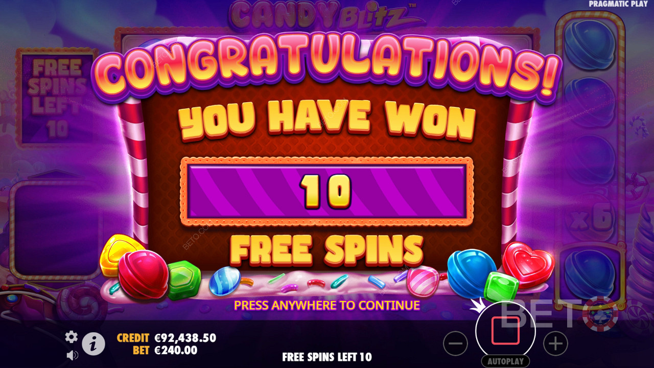 Vind 10.000 gange din indsats i Candy Blitz automaten!