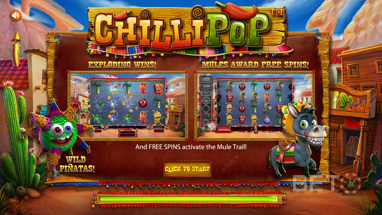 Startskærm på det mexicanske ChilliPop-spil