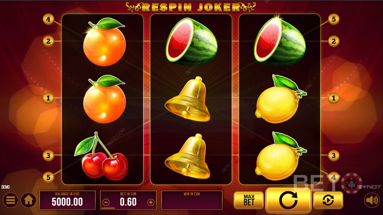 Nyd et klassisk design i Respin Joker gratis spilleautomat fra SYNOT Games