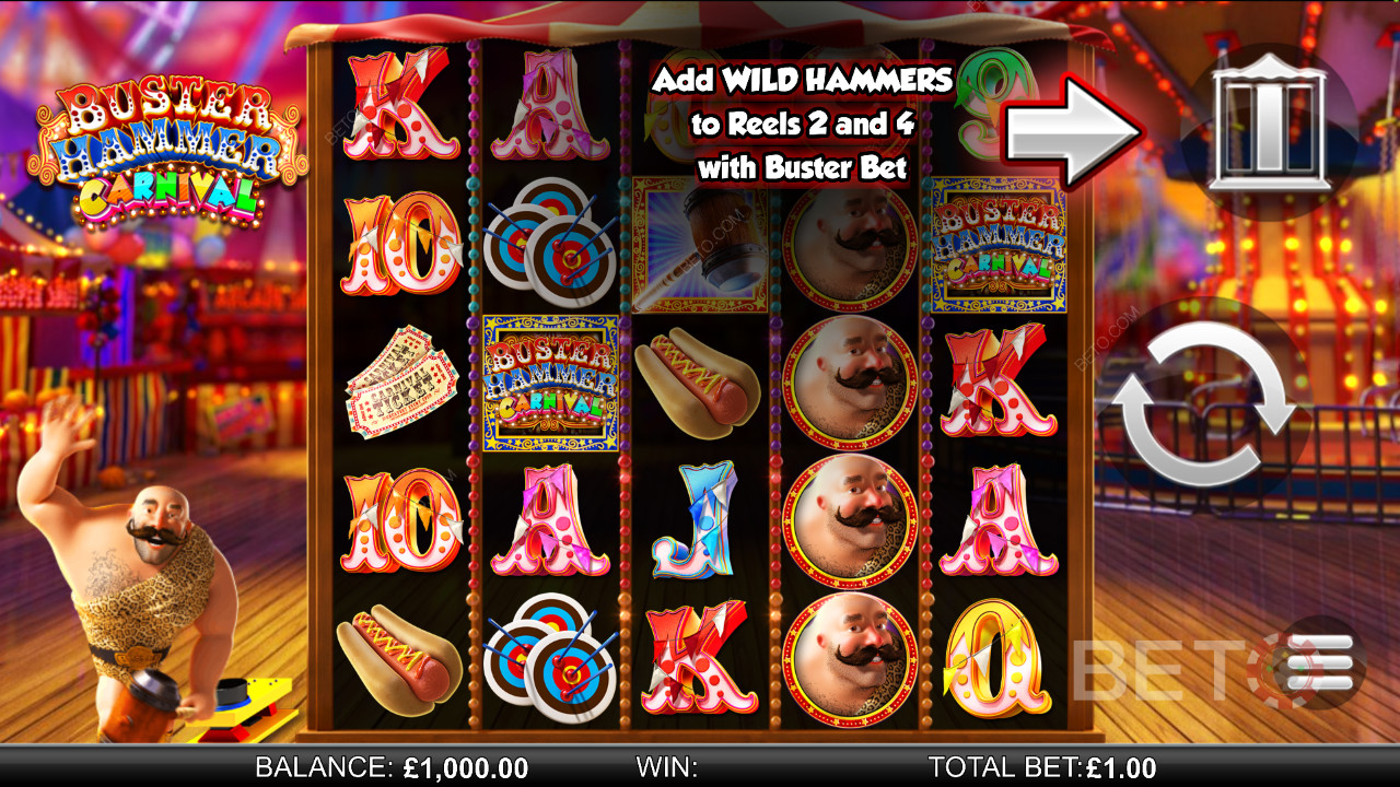 Buster Hammer Tivoli - oplev de Mægtige Gratis Spins og Guld Vild Hammer-funktionen - en spilleautomat fra Reel Play