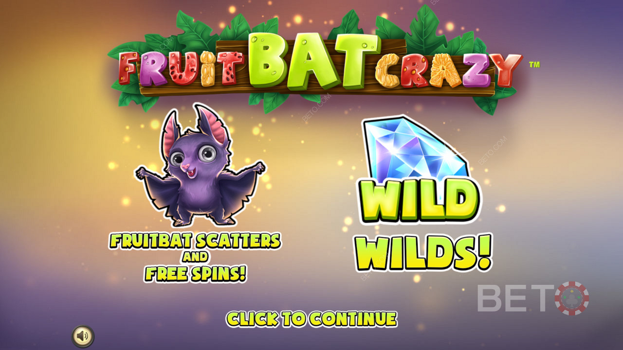 Startskærm på Fruit Bat Crazy-spilleautomaten