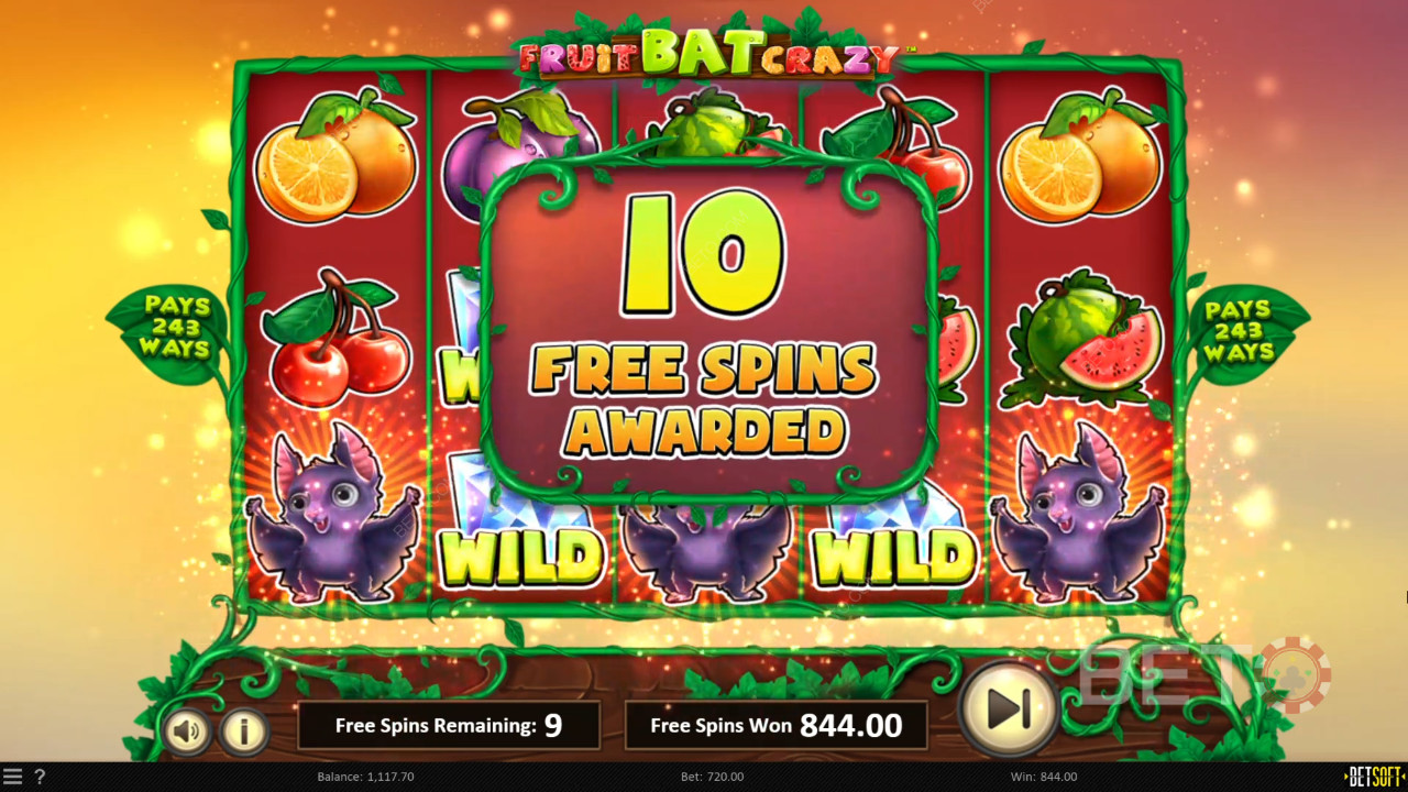 Vind 10 gratis spins i Fruit Bat Crazy