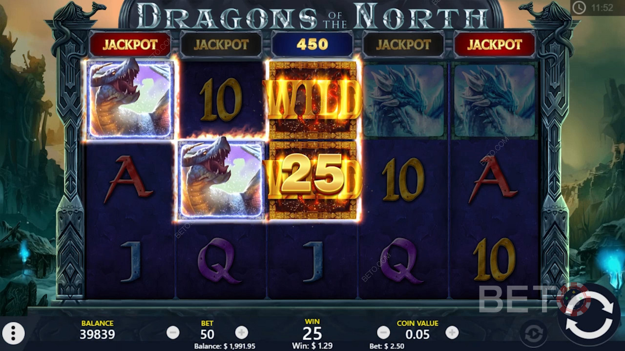 Wild-symboler hjælper dig med at skabe flere gevinster på Dragons of the North online spillemaskinen