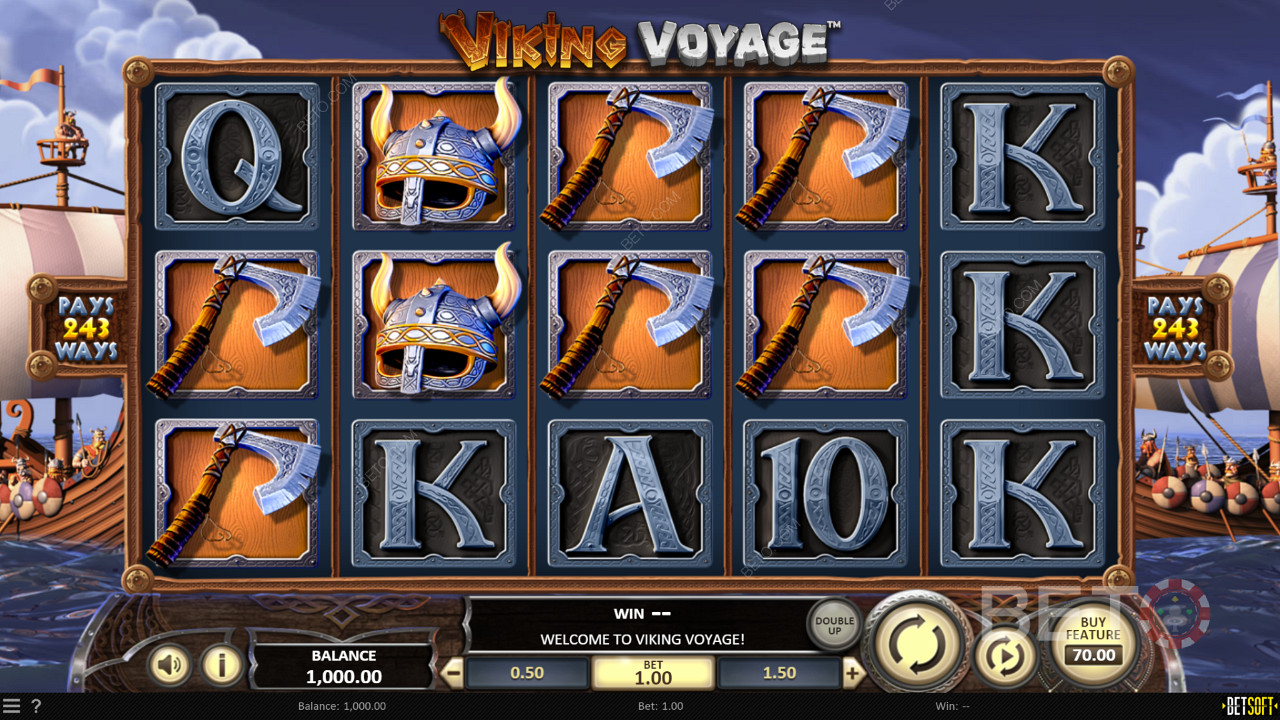 Nyd vikingtemaet, grafikken og symbolerne på Viking Voyage online spillemaskinen