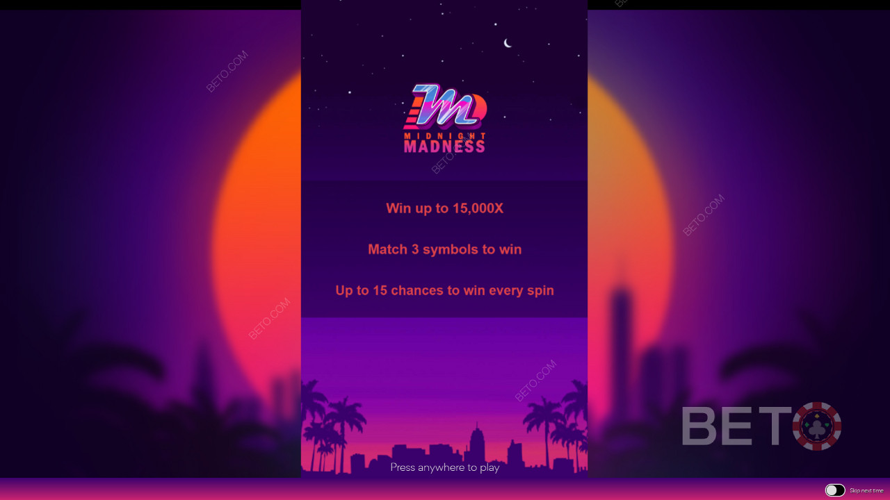Startskærmen i Midnight Madness med informationer om gameplayet