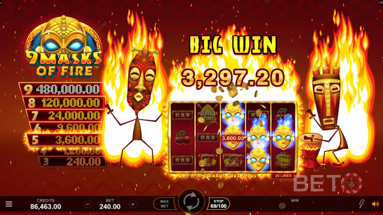 Oplev den spændende spillemaskine, 9 Masks of Fire - spillet kan tilbyde dig generøse beløb