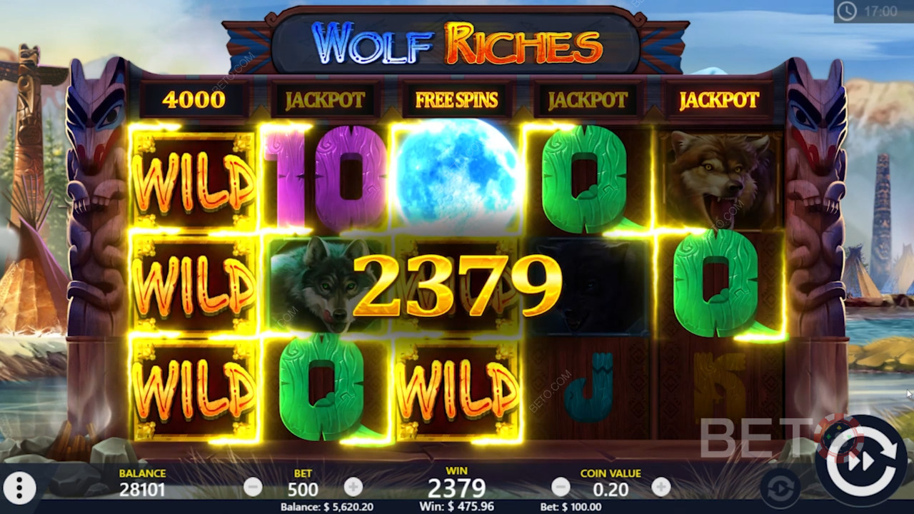 Gratis spins og vilde gevinster i Wolf Riches spilleautomat