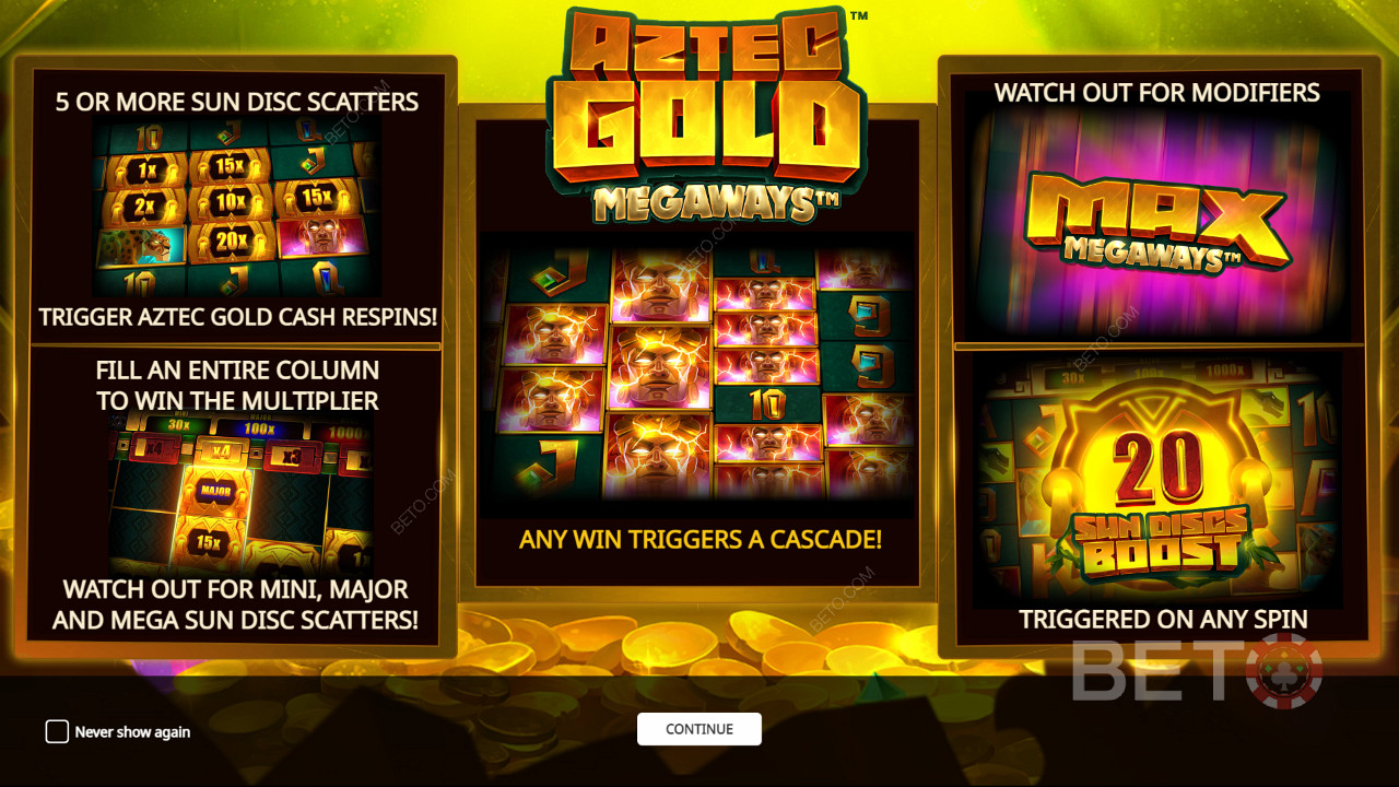 Nyd flere kraftfulde bonusfunktioner på Aztec Gold Megaways spillemaskinen