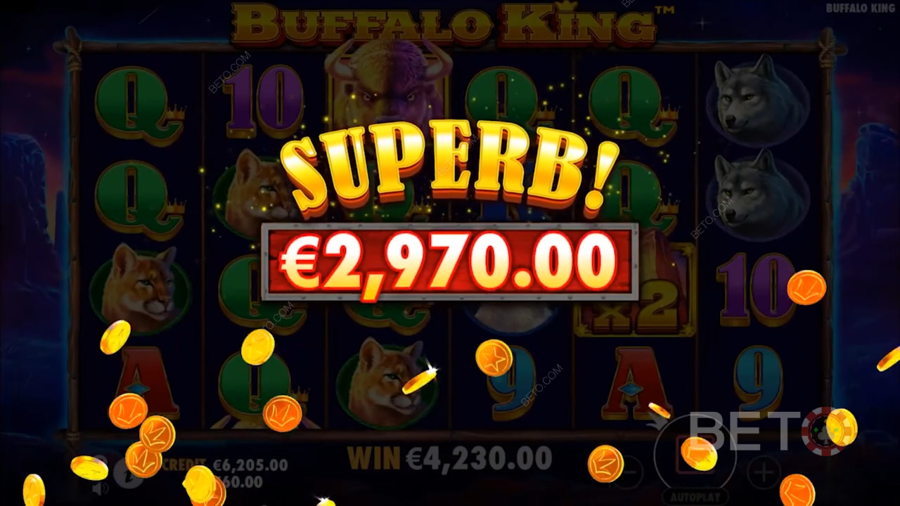 Indsatser fra 3 kr. til 450 kr. pr. spin på Buffalo King