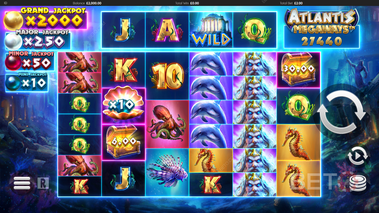 Nyd farverigt gameplay med kraftfulde funktioner på Atlantis Megaways spillemaskinen