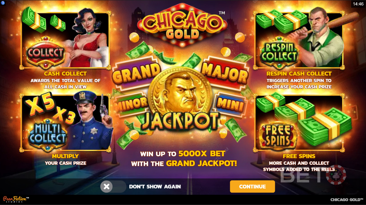 Nyd indsamlingsfunktioner, jackpots og gratis spins i Chicago Gold spilleautomaten