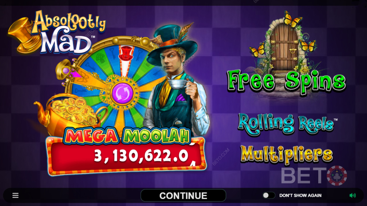 Nyd progressive jackpots og andre features i Absolootly Mad: Mega Moolah spilleautomat