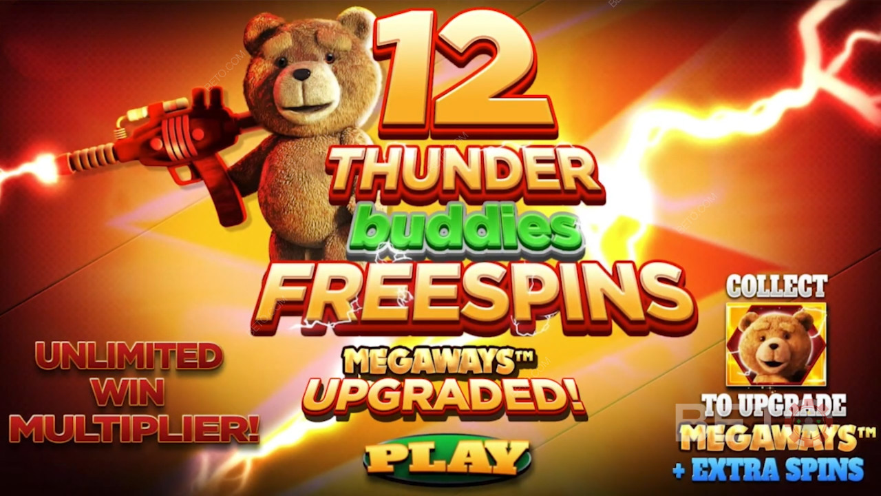 Få 12 gratis spins ved at lande 4 eller flere Scatters i Ted Megaways spilleautomat