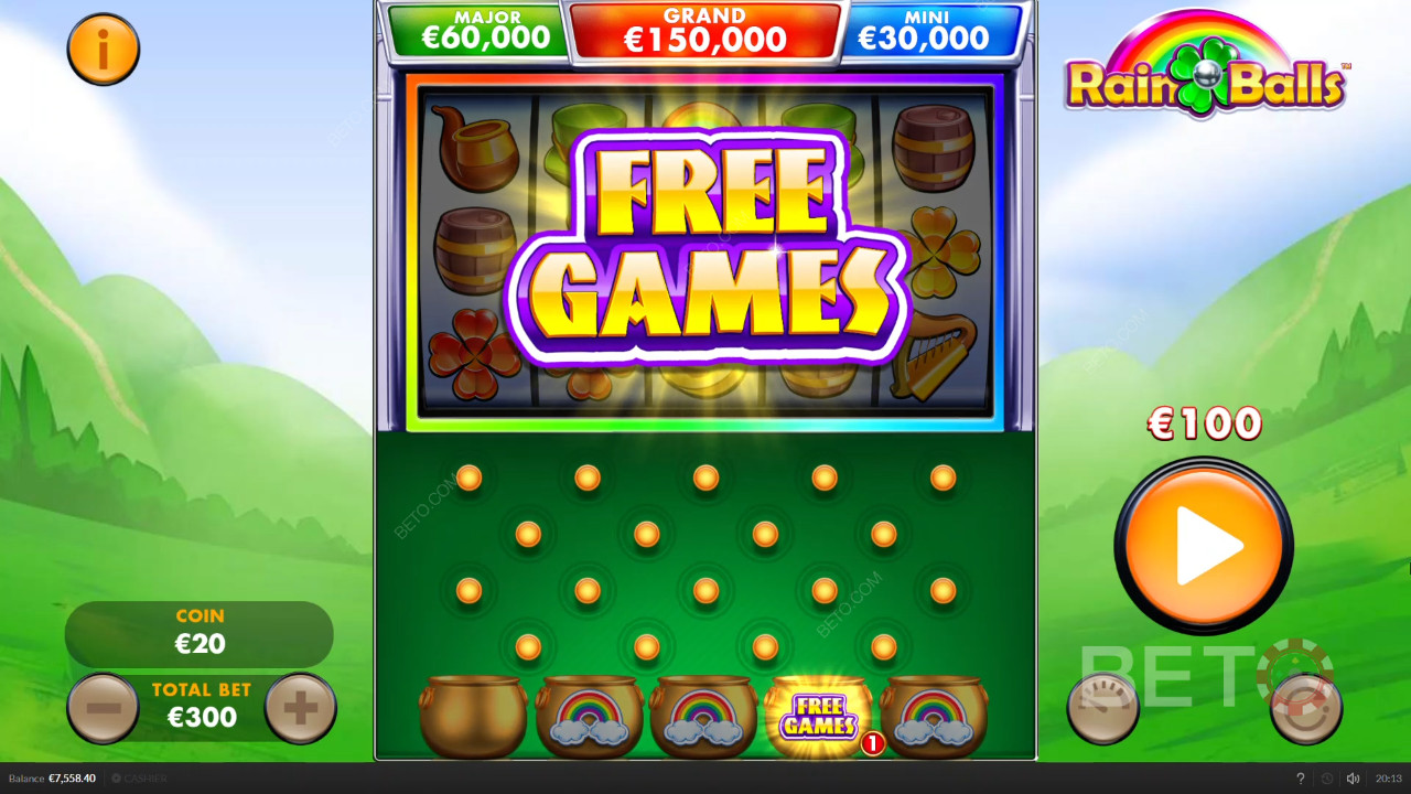 Fede gratis spins i Rain Balls med aktive modifikatorer