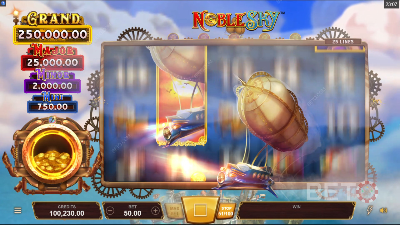 Nyd den vandrende Wild Respin-funktion i Noble Sky spilleautomat