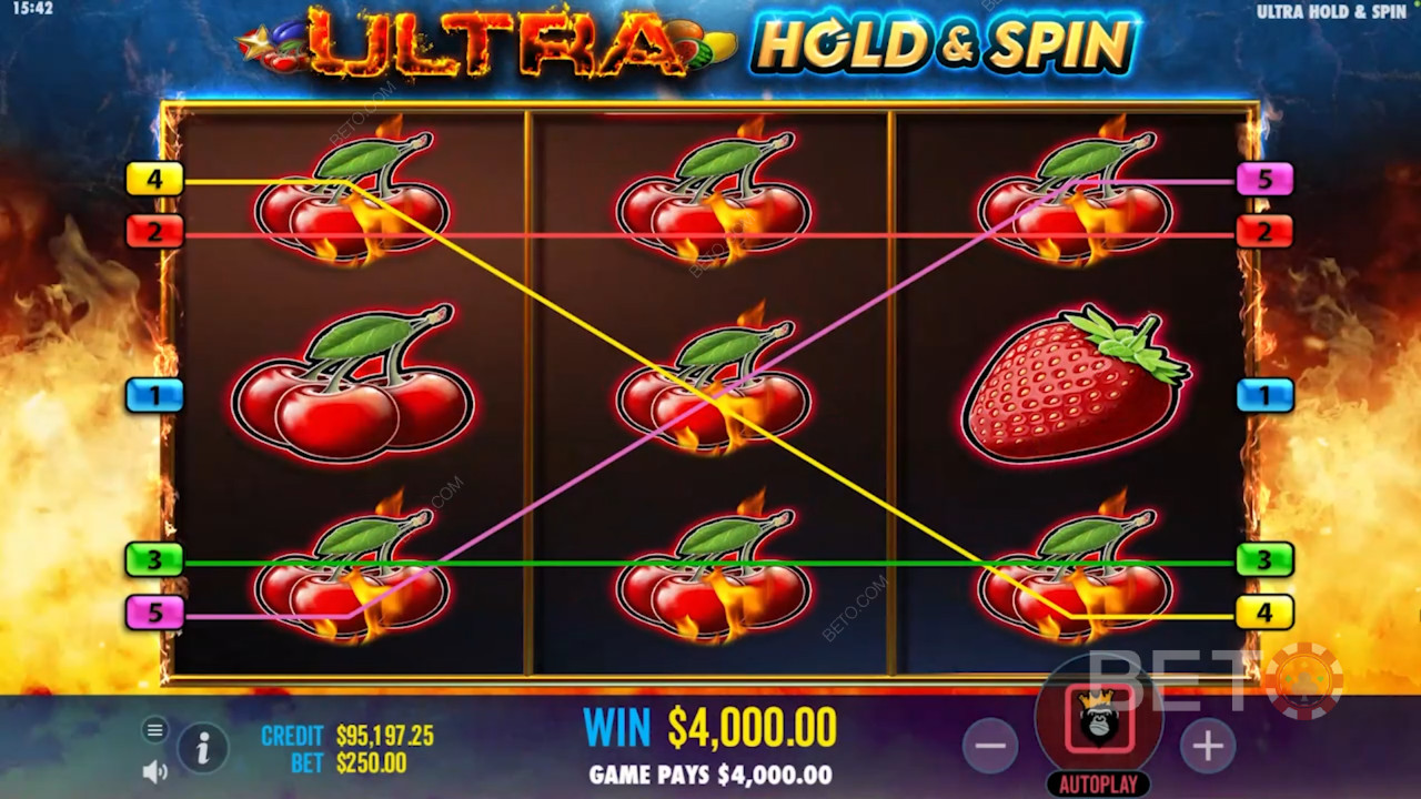 5 forskellige gevinstlinjer i Ultra Hold and Spin