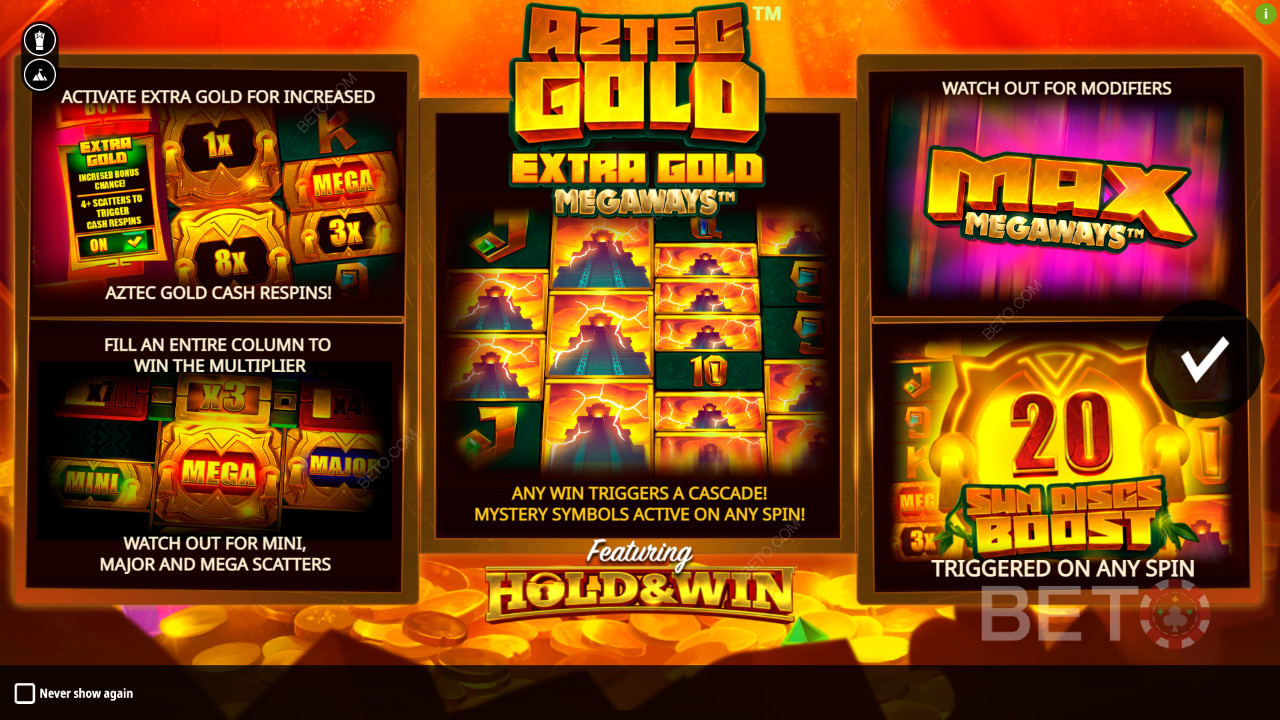 Nyd flere bonusfunktioner i Aztec Gold Extra Gold Megaways spillet