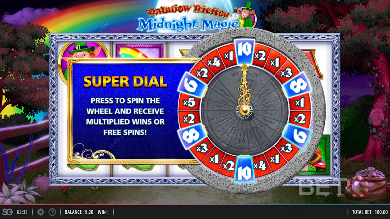 Super Dial Bonussen i Rainbow Riches Midnight Magic 