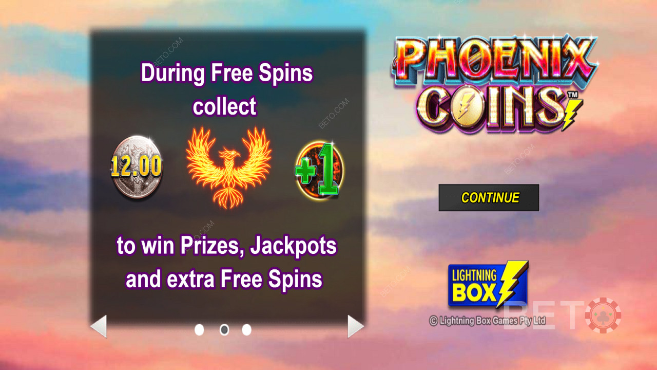 Startskærmen på Phoenix Coins spilleautomaten