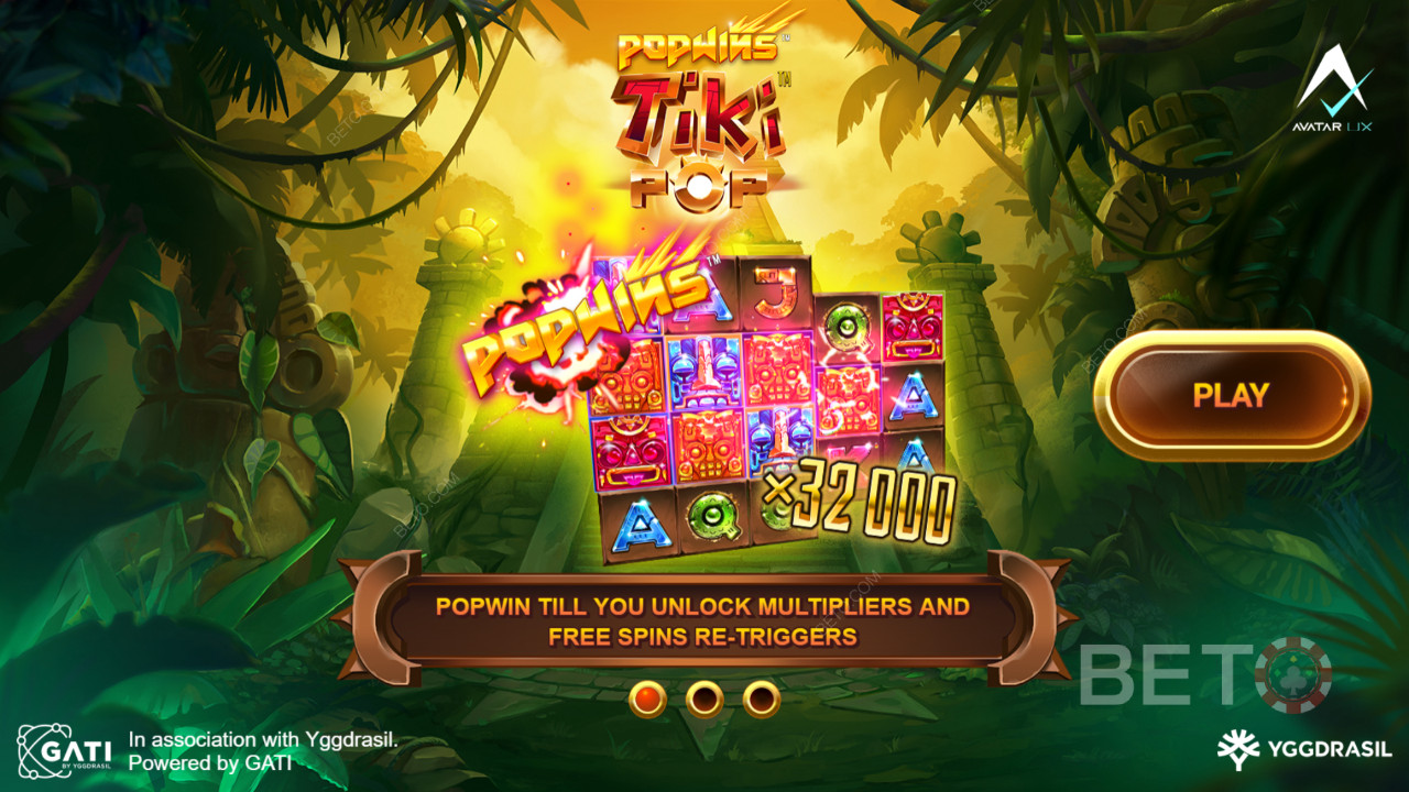 Få PopWins og forøg multiplikatoren i freespins i TikiPop-automaten