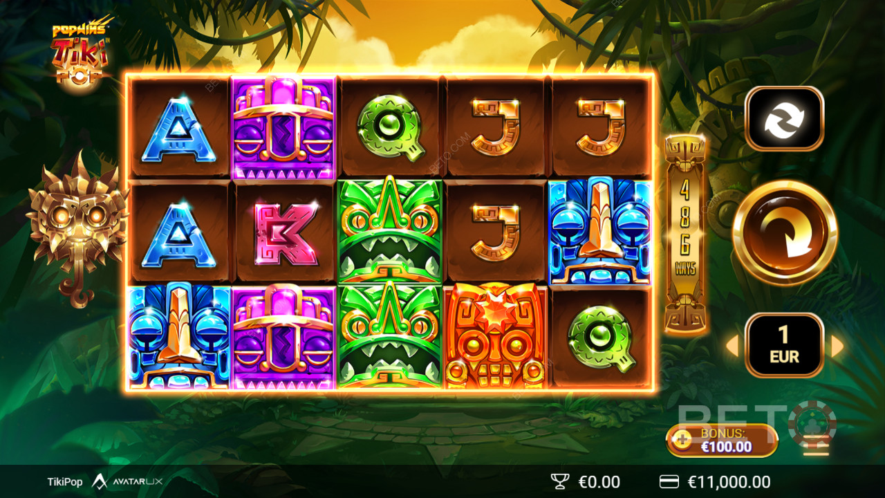 Nyd et farverigt tema i TikiPop online spilleautomat