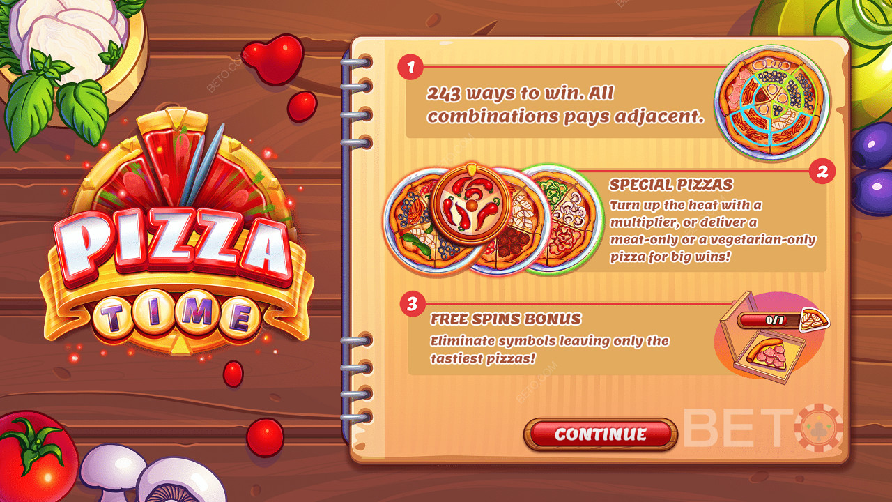 Startskærmen der viser informationer om Pizza Time