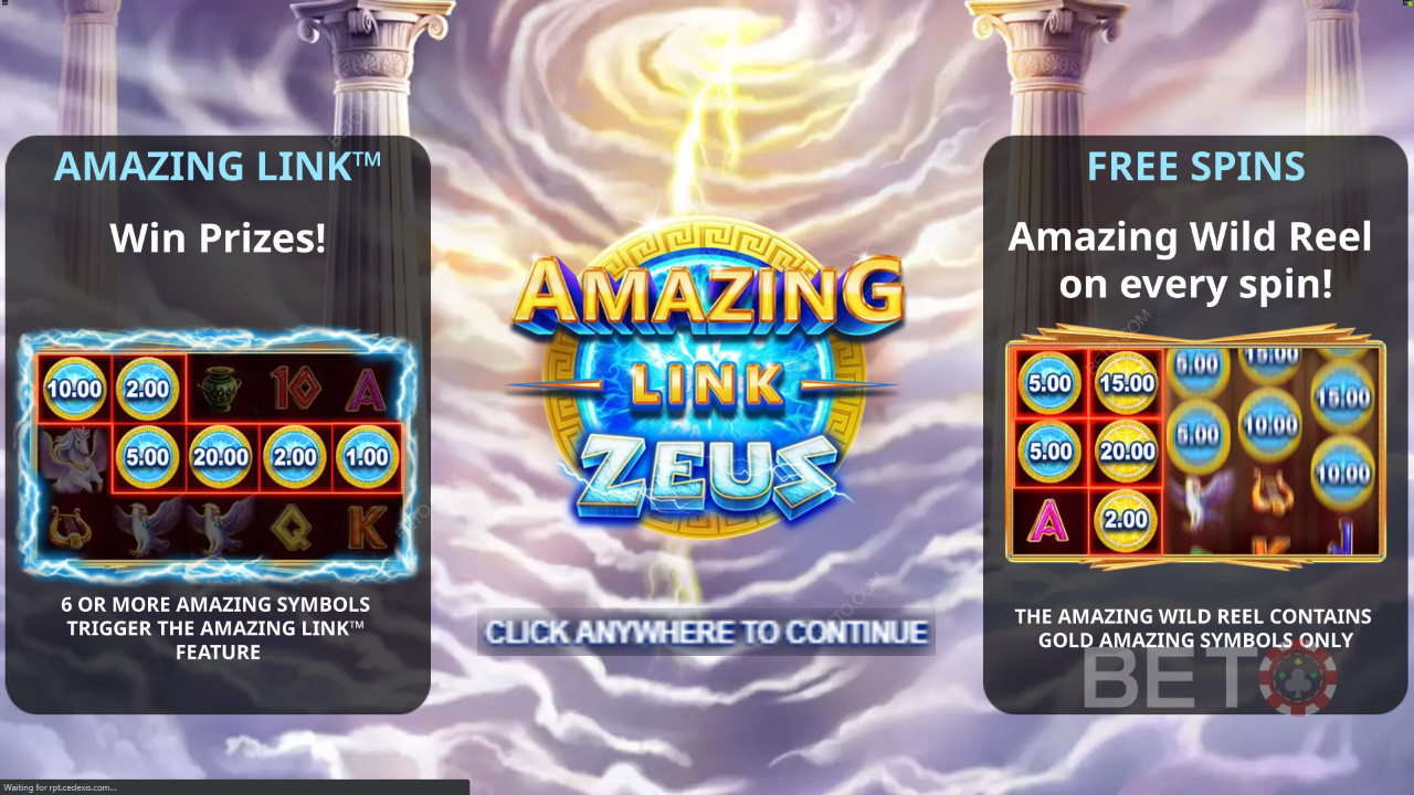 Fantastisk Link Zeus: Startskærm med gratis spins bonus