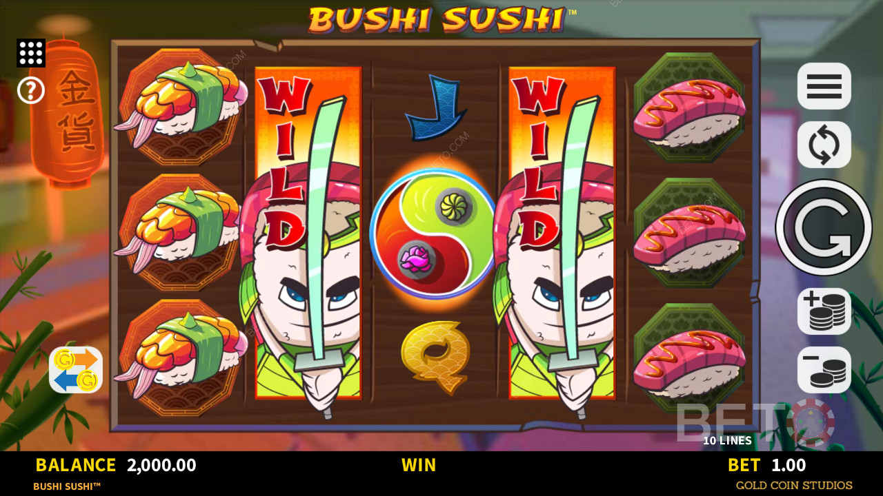 Udvidende Wilds på Bushi Sushi spilleautomaten