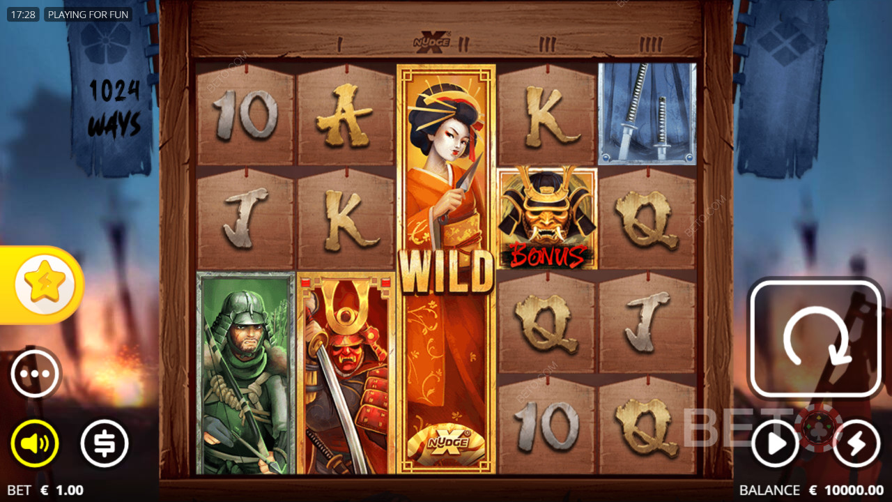 Få Geisha-free spins med Geisha wild på 3. hjul i Bushido Ways!