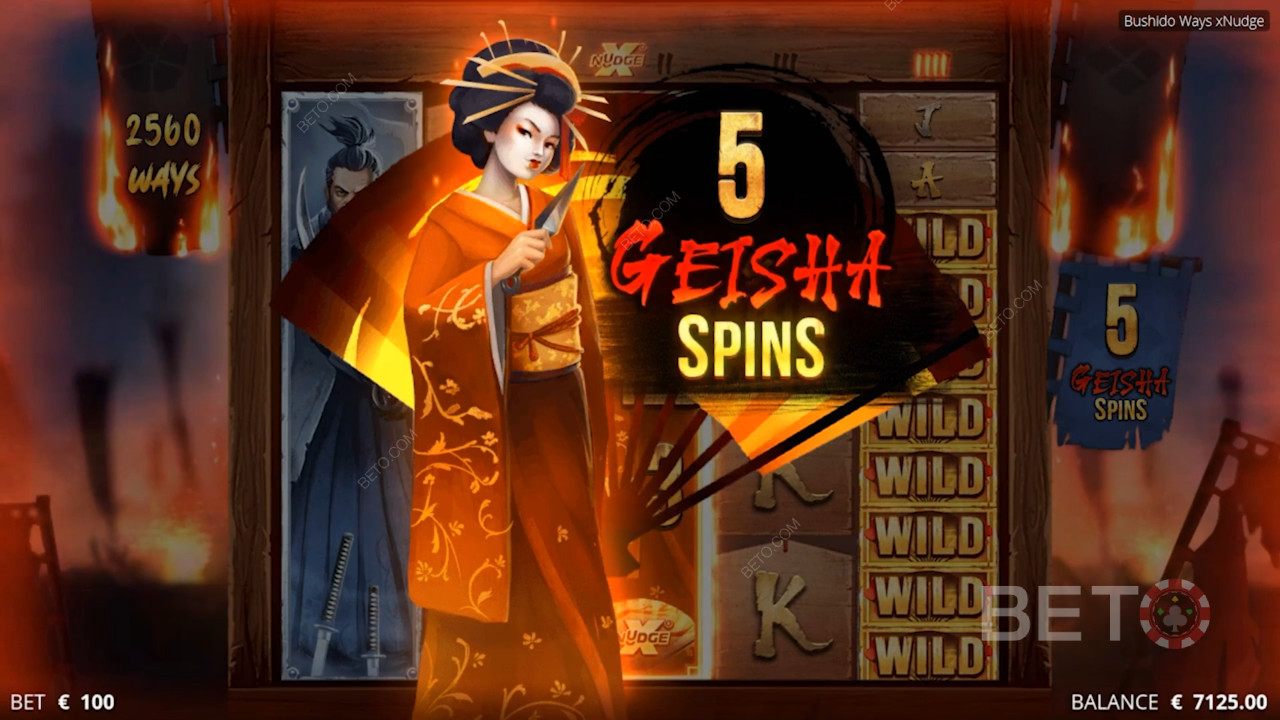 Op til 12.288 gevinstmuligheder og Geisha-wilds øger dine multiplikatorer
