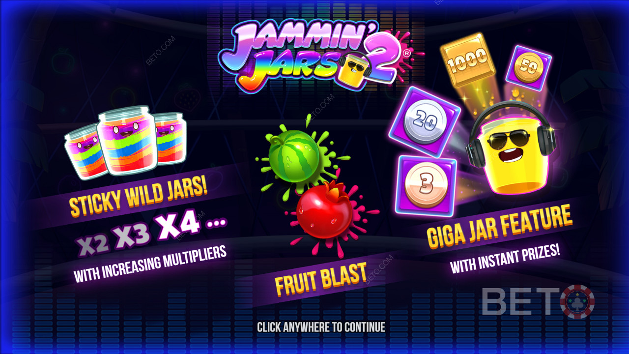 Nyd sticky Wilds, Fruit Blast-funktionen og Giga Jar-spins på Jammin Jars 2-spillemaskinen