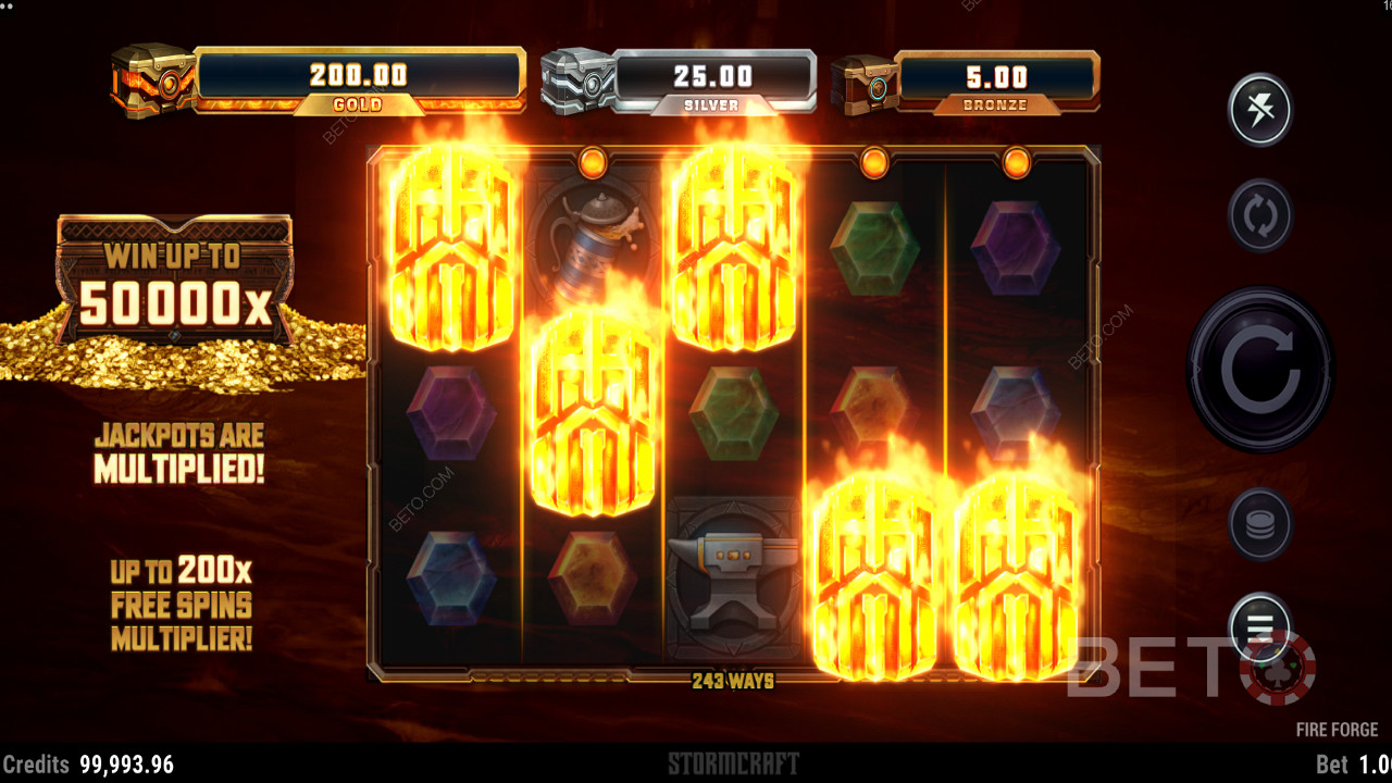 Guldsymboler på Fire Forge spilleautomaten