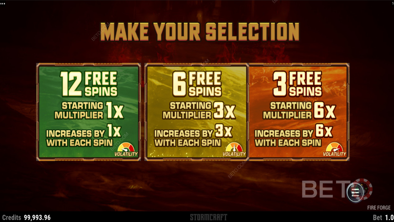 Forskellige gratis spins-muligheder i Fire Forge