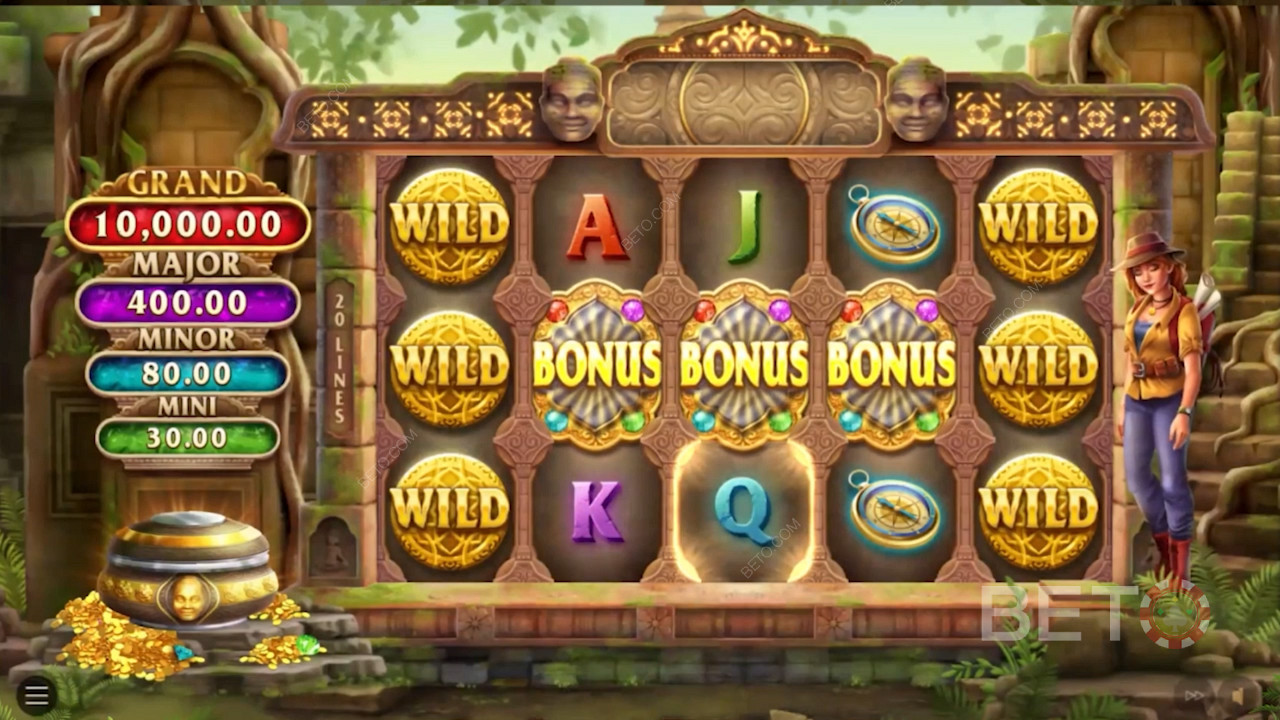 Land 3 Bonussymboler for at udløse Bonusspillet med de faste Jackpots