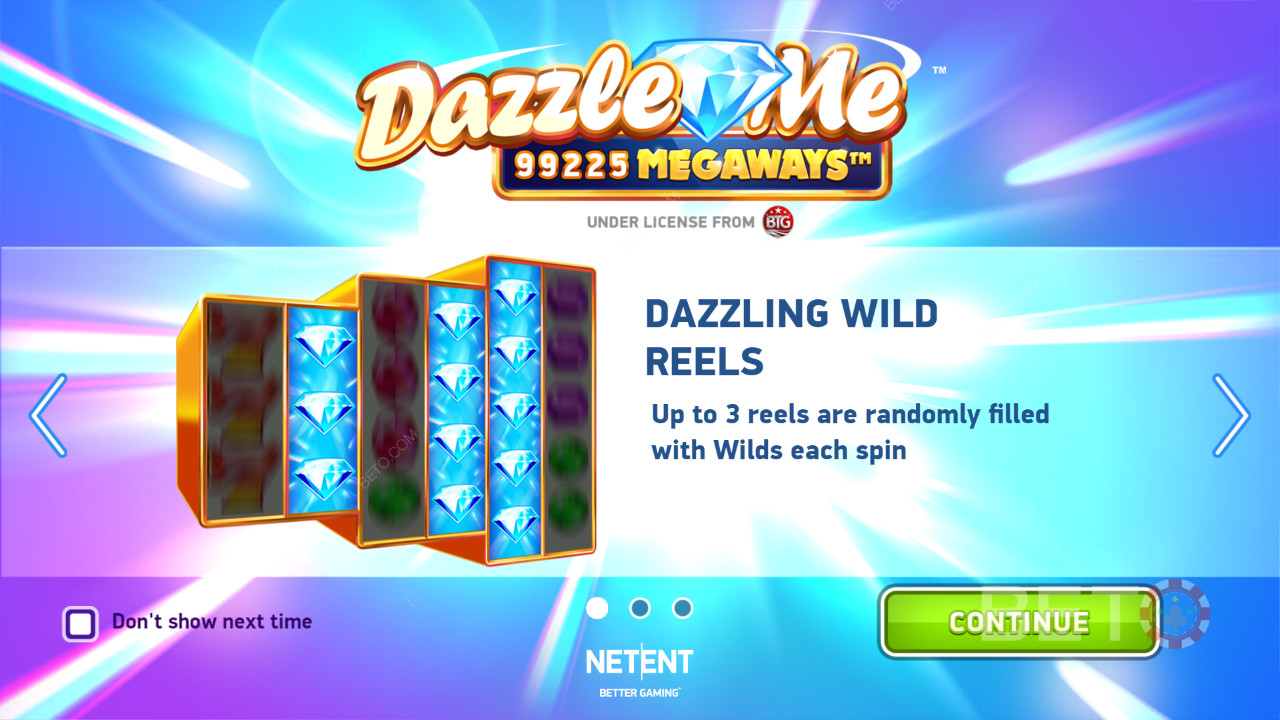 Velkomstskærmen til Dazzle Me Megaways