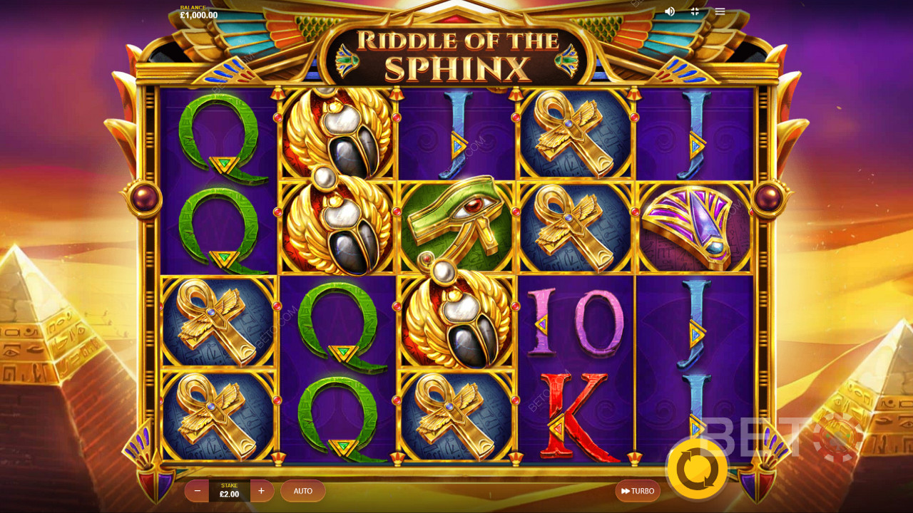 Farveskema i guld på Riddle Of The Sphinx-spillemaskinen