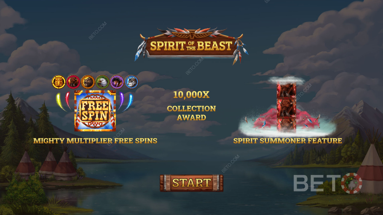 Velkomstskærm til Spirit of the Beast spilleautomat