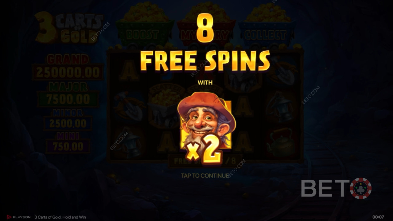 Vind 5.000 gange din indsats i 3 Carts of Gold: Hold and Win!