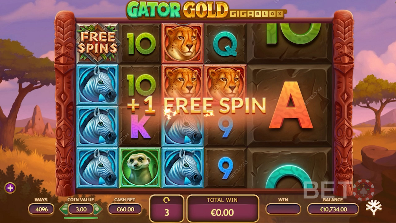 Vind free spins i Gator Gold Gigablox