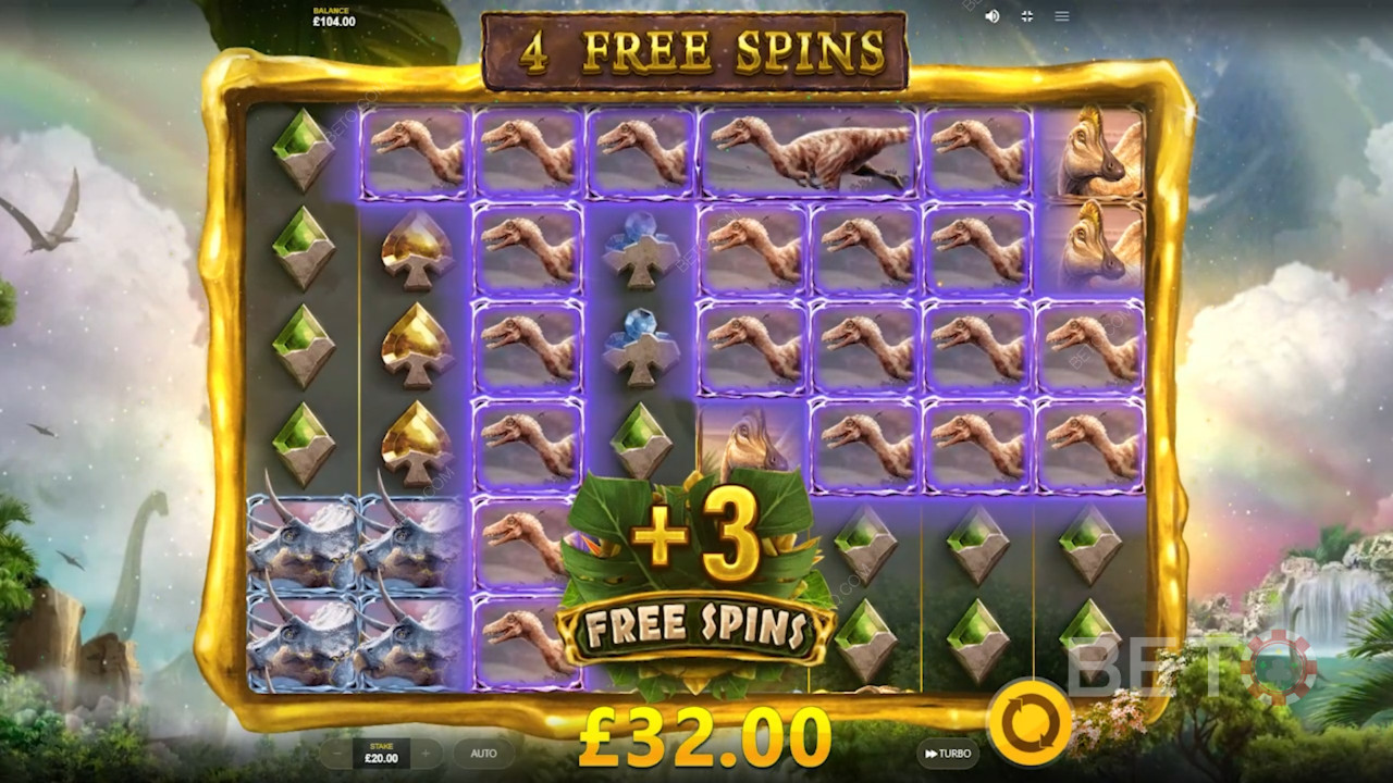 Få scatter-symboler: Hvert giver +3 gratis spins i bonusrunden