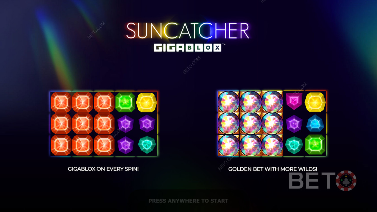Startskærm med info om Suncatcher Gigablox
