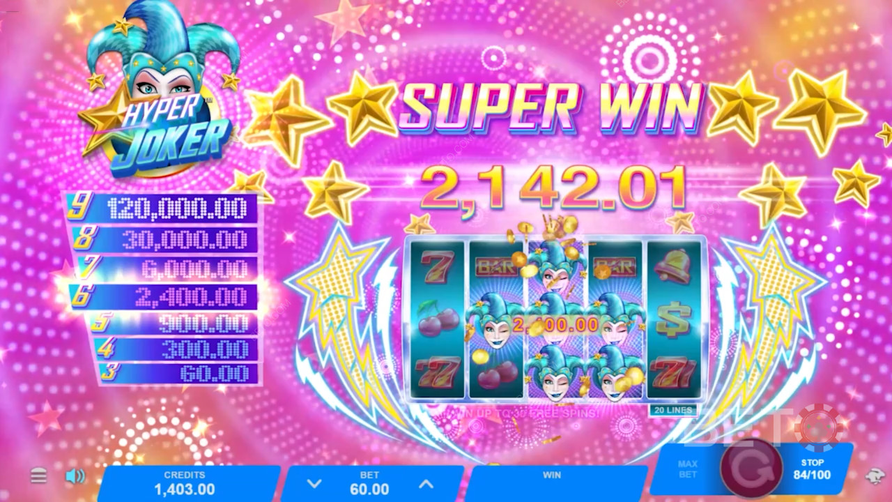 Hyper Joker: Klassisk spilleautomat med 5 hjul og 20 gevinstlinjer